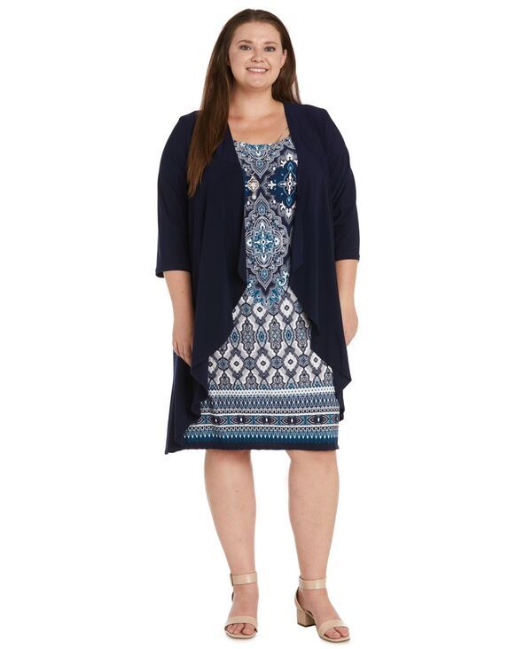 アールアンドエムリチャーズ レディース アウター ジャケット・ブルゾン プラスサイズ プリント R M Richards Plusize Printed Jacket Dress Navyteal ネ