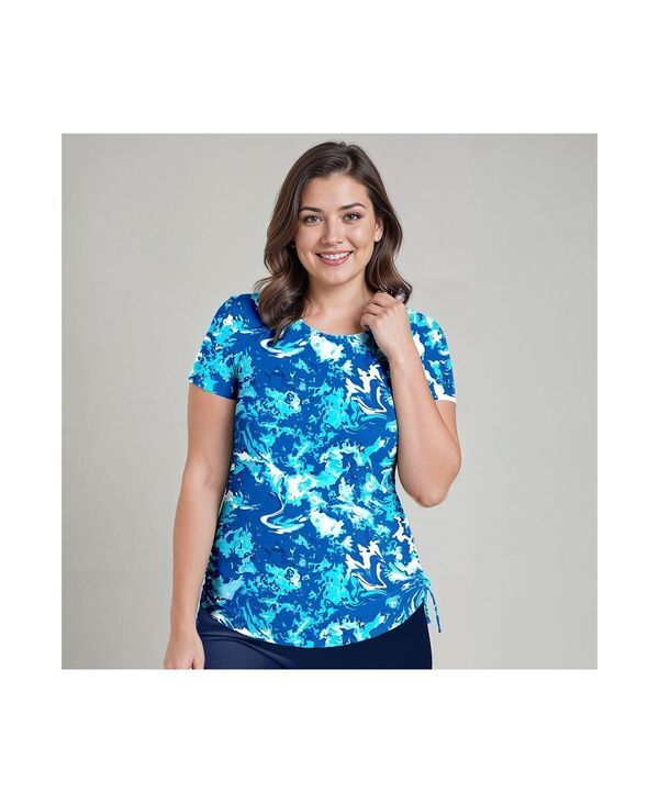 カリプサ レディース 水着 トップのみ プラスサイズ Calypsa Plusize UPF 50 Short Sleeve Adele Swim Top Tidal wave