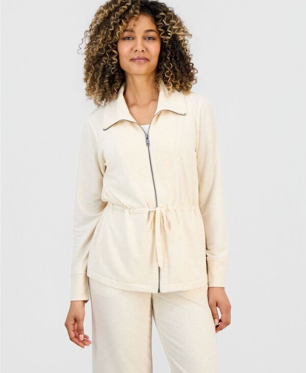 スタイルアンドコー レディース アウター ジャケット・ブルゾン プチ パイル Style Co Petite LuxLounge French Terry Chunky Zip Jacket Oatm