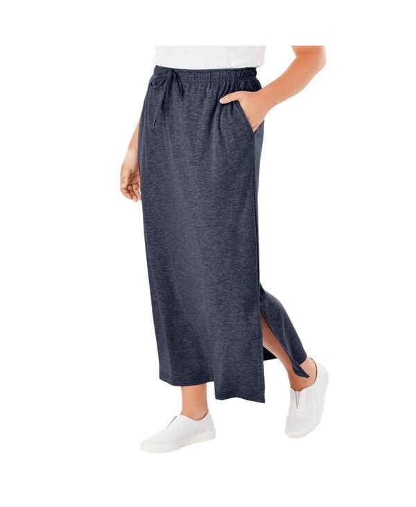 ウーマン ウィズイン レディース ボトムスカート プラスサイズ ニット Woman Within Plusize Sport Knit SideSlit Skirt Heather navy ヘザー