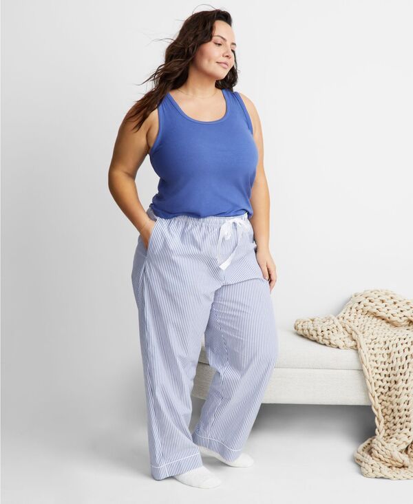 ステートオブデイ レディース アンダーウェア ナイトウェア パンツ State of Day Womens Poplin Pajama Pants XS3X Blue Stripe ブルー