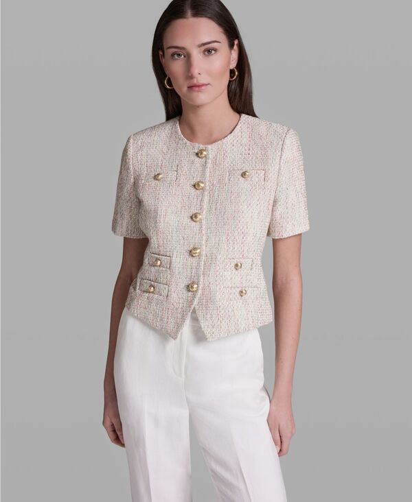 ビーシビージー レディース アウター ジャケット・ブルゾン クルーネック 半袖 BCBG WomenshortSleeve Crewneck Jacket Whisper White Multi ホワ