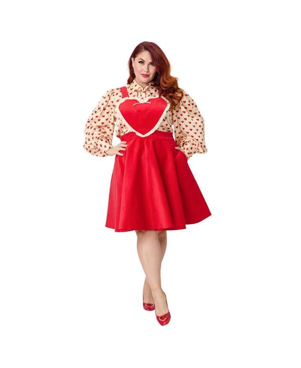 ユニークビンテージ レディース ボトムスカート プラスサイズ Unique Vintage Plusize Bib Pinafore Skirt Red w white trim ホワイト