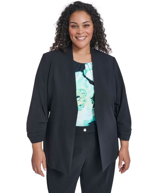 カルバンクライン レディース アウター ジャケット・ブルゾン プラスサイズ ブレザー Calvin Klein Plusize Collarless Open Front Blazer Navy ネイ