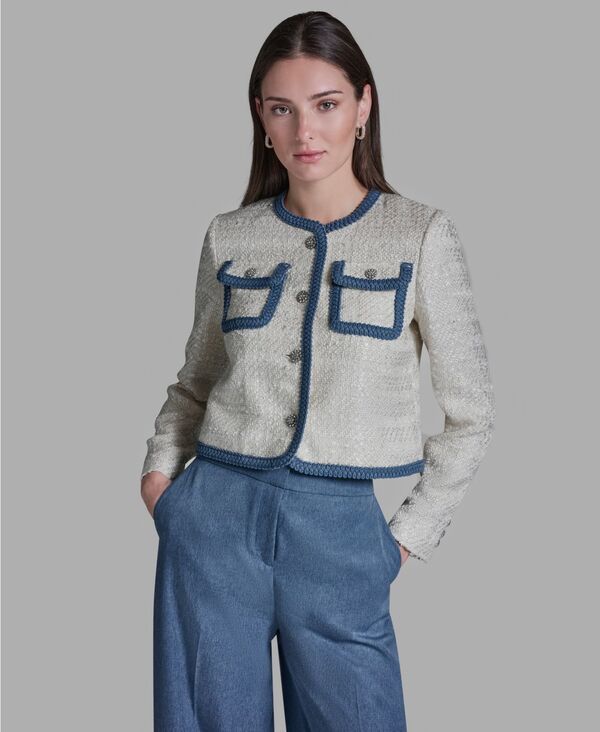 ビーシビージー レディース アウター ジャケット・ブルゾン デニム BCBG Womenshoulder Padding Braidedenim Jacket Whisper White ホワイト