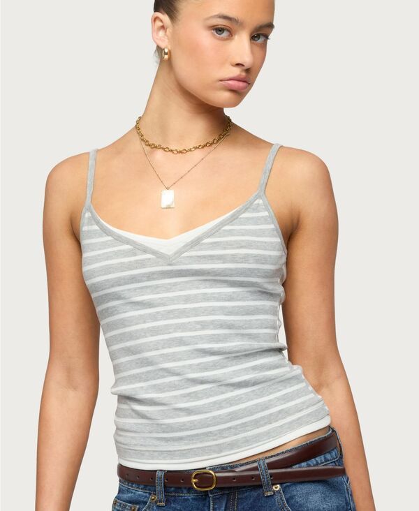 アディクテッド レディース トップス タンクトップ コントラスト Edikted Womens Laye red Contrastriped Tank Top Lightgraymelange グレー