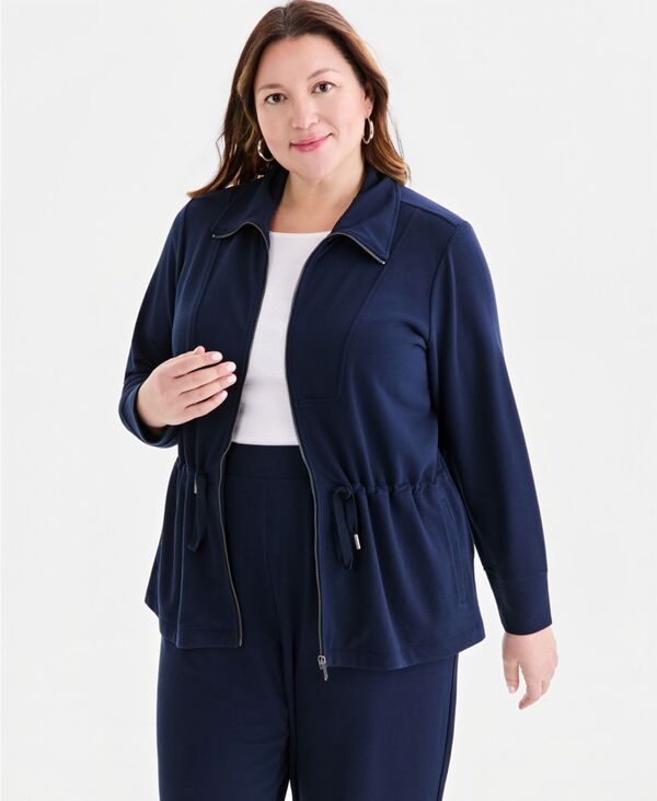 スタイルアンドコー レディース アウター ジャケット・ブルゾン プラスサイズ パイル Style Co Plusize LuxLounge French Terry Zip Jacket Indust
