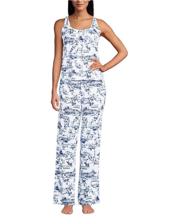 ランズエンド レディース アンダーウェア ナイトウェア パンツ Lands End Womens Cooling 2 Piece Pajama Set Flowy Tank and Pants Whi