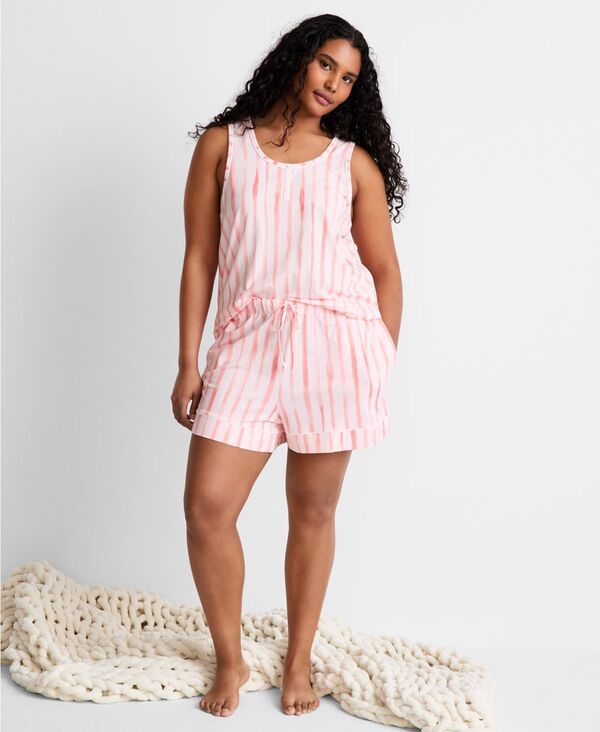 ステートオブデイ レディース アンダーウェア ナイトウェア ショートパンツ State of Day Womens Henley Tank Shorts Pajama Set Brush Stripe