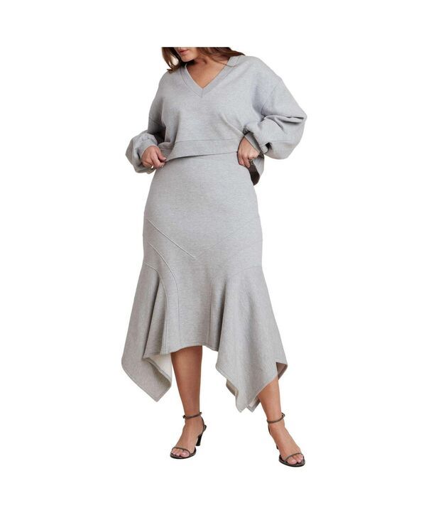 エロクイ レディース ボトムスカート パイル ELOQUII Womenseam Detail Trumpet French Terry Skirt Heather grey グレー