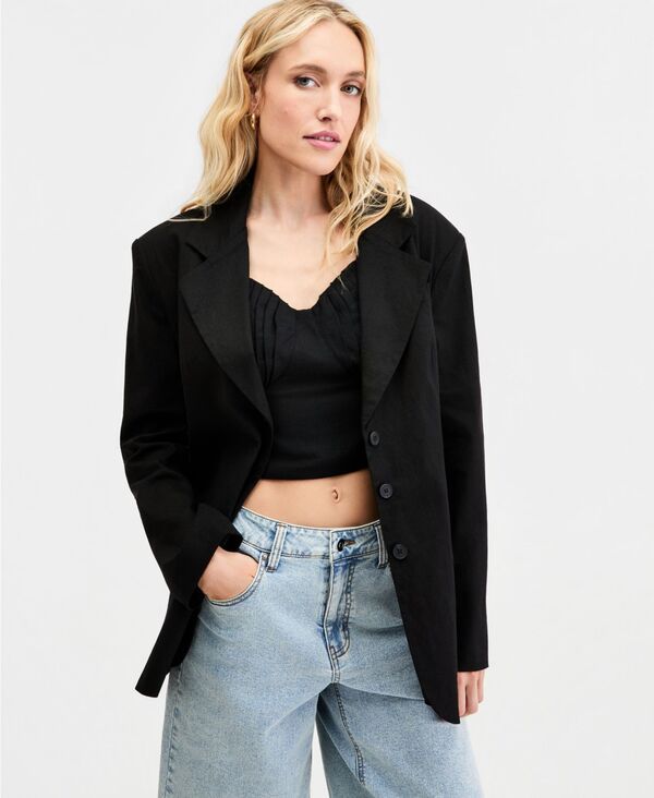 バースリー レディース アウター ジャケット・ブルゾン ブレザー リネン Bar III Womens Oversized LinenBlend Blazer Black ブラック
