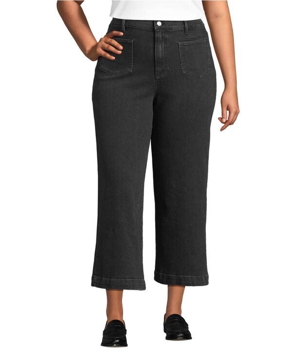 ランズエンド レディース ボトムス デニムパンツ ワイドレッグ ジーンズ Lands End Womensoft Denim High Rise Wide Leg Patch Pocket Crop