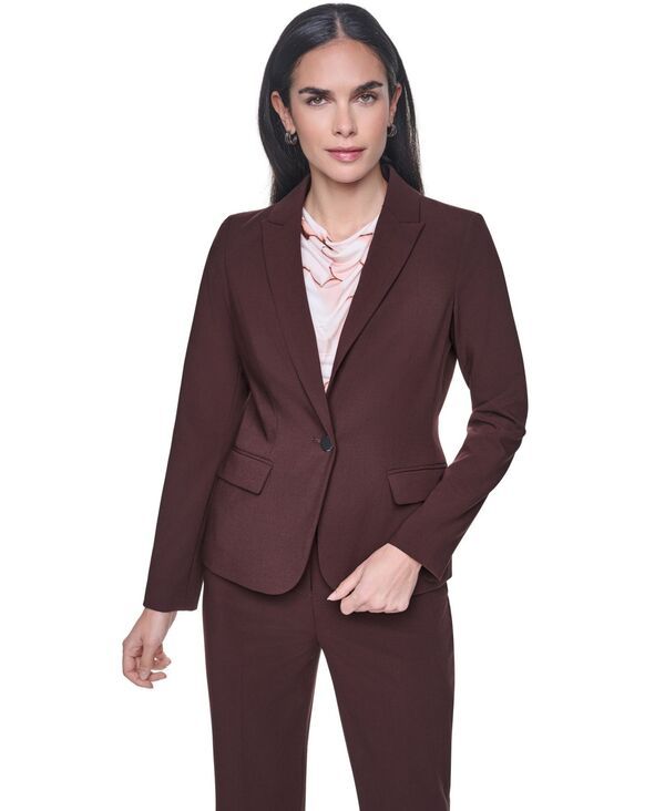 カルバンクライン レディース アウター ジャケット・ブルゾン プチ Calvin Klein Petite Notch Collar OneButton Jacket Coffee Bean コーヒー