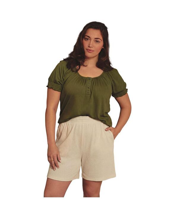 アベニュー レディース ボトムス ハーフパンツ・ショーツ ショートパンツ シャーリング ニット AVENUE Womens Knit Gauze Smocked Shorts Ivory アイボリー