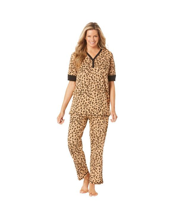 ドリームスアンドコー レディース アンダーウェア ナイトウェア プラスサイズ プリント Dreams Co Womens Plusize Printed Henley PJ Set Classic l