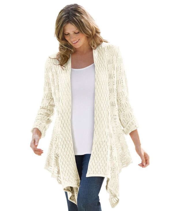 ウーマン ウィズイン レディース アウター ニット・セーター プラスサイズ カーディガン Woman Within Plusize Open Front Pointelle Cardigan Beig