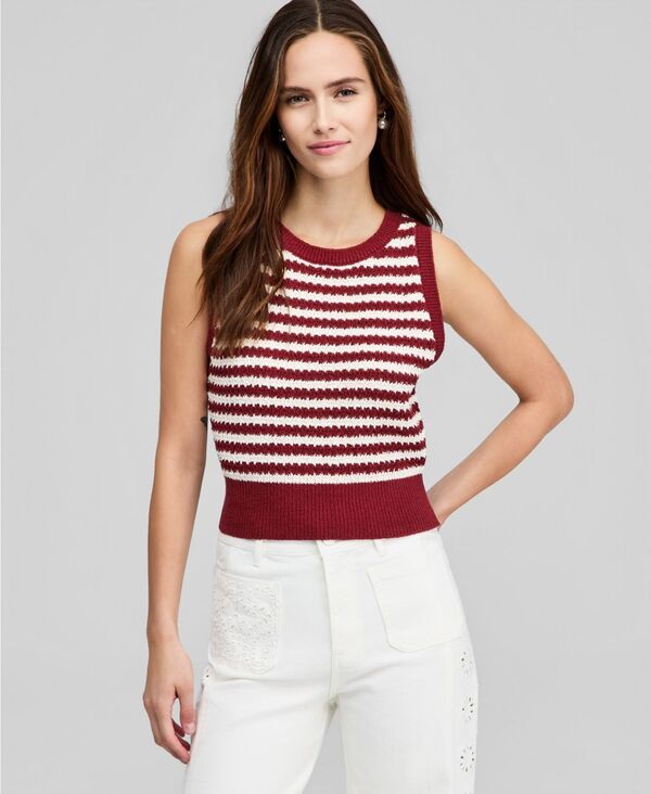 アンドノウディス レディース アウター ニット・セーター プチ And Now This Petite OpenStitch Striped Sweater Crimson Combo クリムゾン