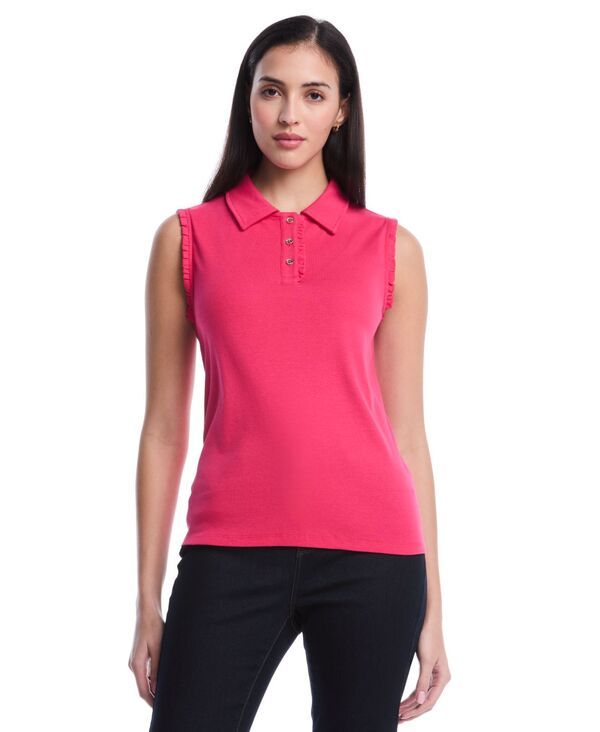 ラファエラ レディース トップス ポロシャツ プチ フリル ノースリーブ Rafaella Petite Ruffle Trim Sleeveless Polo Shirt Raspberry