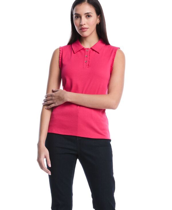 ラファエラ レディース トップス ポロシャツ プチ フリル ノースリーブ Rafaella Petite Ruffle Trim Sleeveless Polo Shirt Raspberry