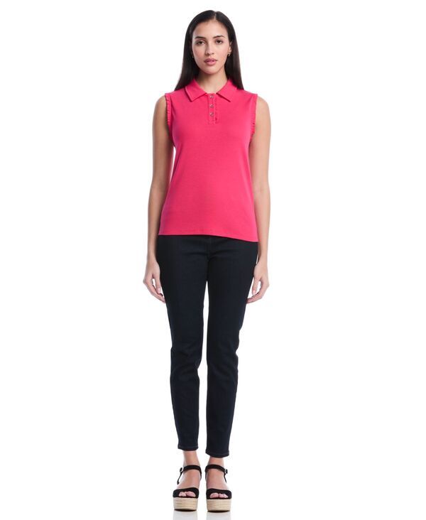 ラファエラ レディース トップス ポロシャツ プチ フリル ノースリーブ Rafaella Petite Ruffle Trim Sleeveless Polo Shirt Raspberry