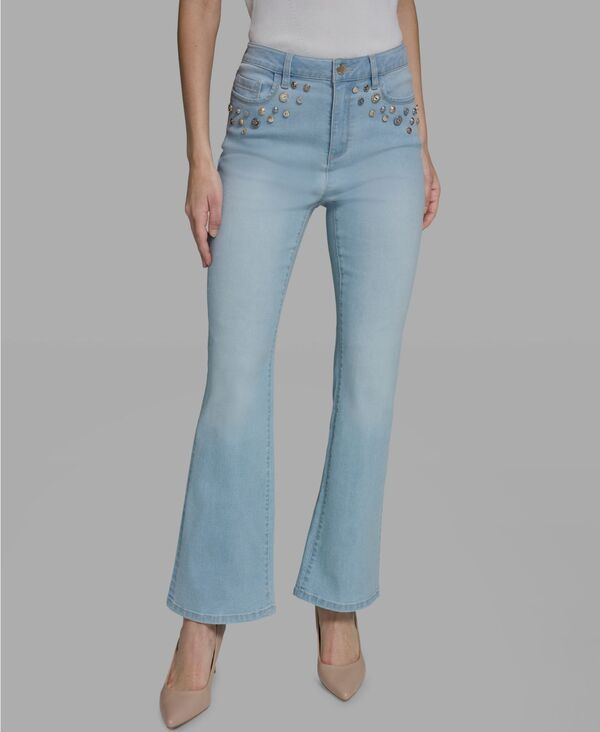 カール ラガーフェルド レディース ボトムス デニムパンツ プチ ジーンズ KARLAGERFELD PARIS Petite MidRise Studded Jeans Lagoon Wash