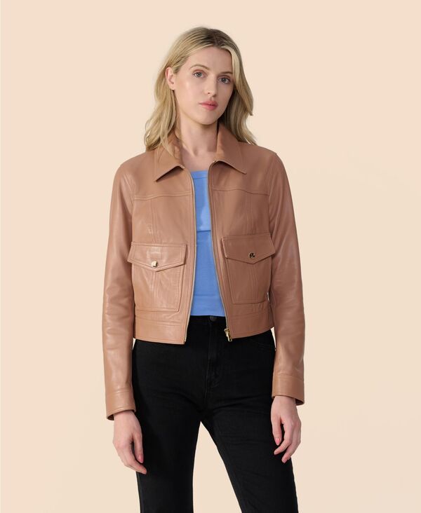 ファーニック UK レディース アウター ジャケット・ブルゾン レザー Furniq UK Womens Bomber Leather Jacket Mocha mousse モカ