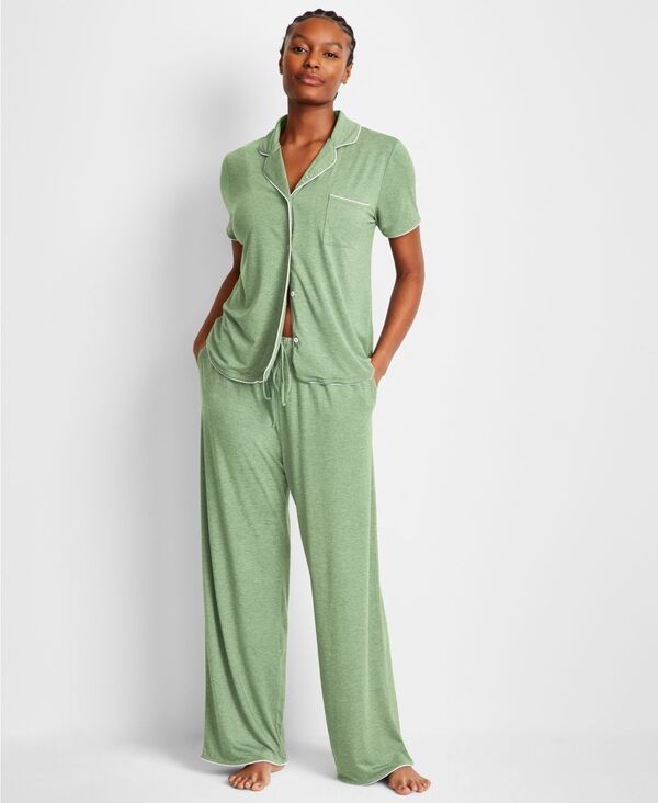 ステートオブデイ レディース アンダーウェア ナイトウェア ニット State of Day Womens Modal Fluid Knit Notch Collar Pajama Set Glade