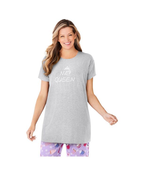 ドリームスアンドコー レディース アンダーウェア ナイトウェア Tシャツ Dreams Co Womens Dreams and Co Soft PJ Tunic Tee Heather grey n