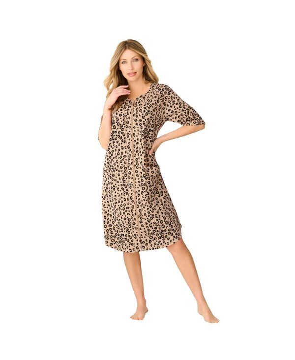 ドリームスアンドコー レディース アンダーウェア ナイトウェア パイル Dreams Co Womenshort ZipFront Robe in French Terry Classic leopa