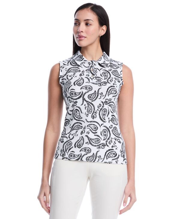 ラファエラ レディース トップス ポロシャツ プチ プリント フリル ノースリーブ Rafaella Petite Paisley Print Ruffle Trim Sleeveless Polo