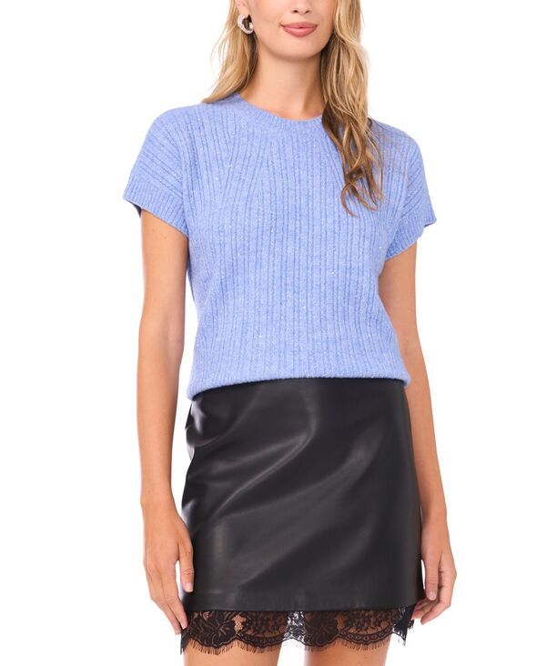 ヴィンスカムート レディース アウター ニット・セーター Vince Camuto Womens Lurex Short Sleeve Sweater Whimsy Blue ブルー