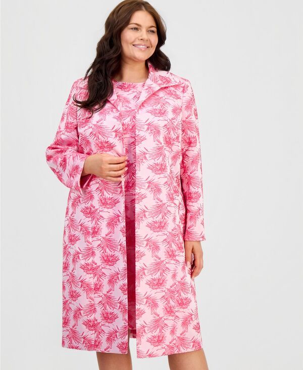 カスパール レディース アウター コート プラスサイズ Kasper Plusize Jacquard Colla red OpenFrontopper Pink Perfection Multi ピ