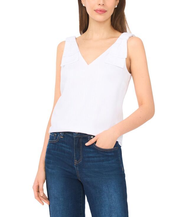 セセ レディース トップス タンクトップ Vネック CeCe Womens VNeck BowStrap Tank Top Ultra White ホワイト