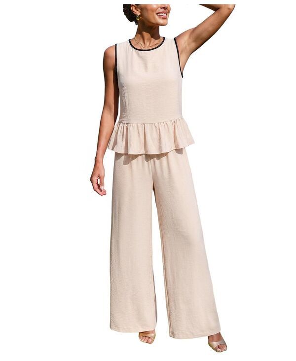 カップシー レディース ボトムス カジュアルパンツ クルーネック Cupshe Womens Crew Neck Unlined Long Pantset Lightpastel yellow イエロ