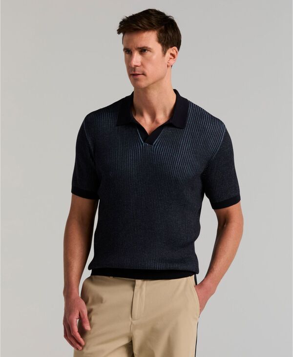 ペリーエリス メンズ アウター ニット・セーター ポロシャツ Perry Ellis Mens Bi Color Plaited Rib Open Polo Sweater Dark Sapphire