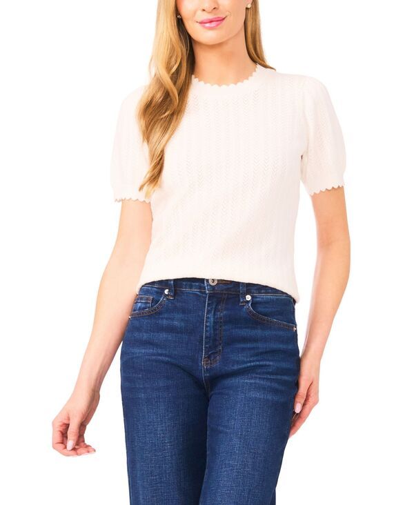 セセ レディース アウター ニット・セーター クルーネック CeCe Womens Crew Neck Pointelle Sweater Antique White ホワイト