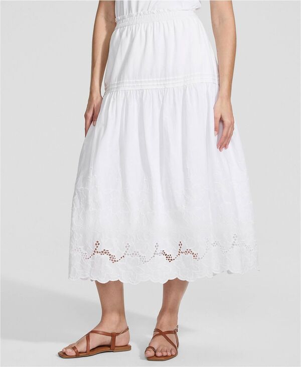 ランズエンド レディース ボトムスカート マキシ Lands End Womens Voileyelet Maxi Skirt White ホワイト