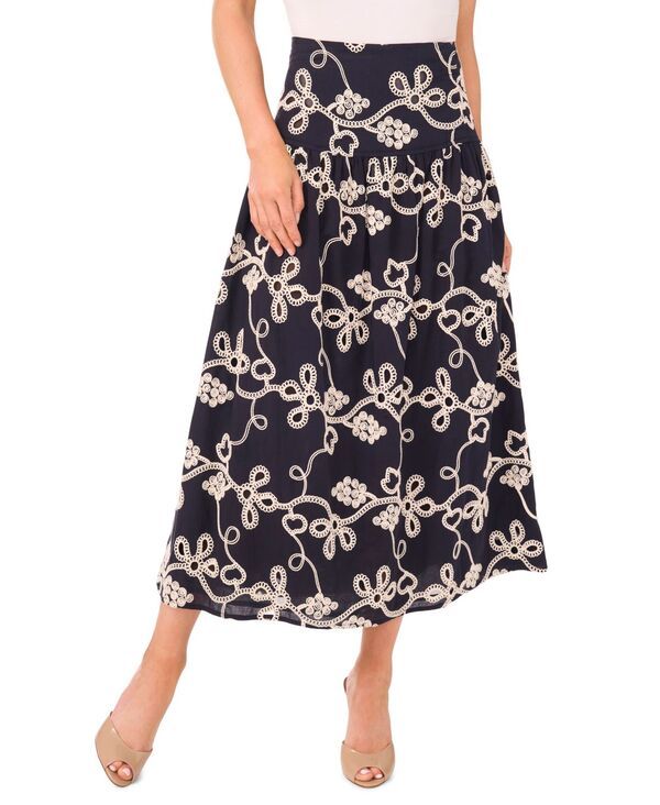 セセ レディース ボトムスカート ミディ 刺繍 CeCe Womens Eyelet Embroide red Wide Yoke Midi Skirt Night Shade