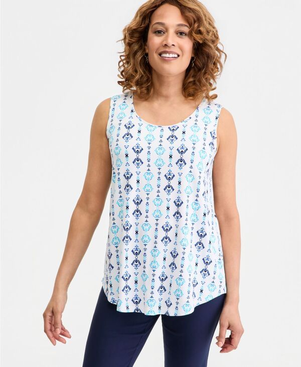 ジェイエムコレクション レディース トップス タンクトップリント ノースリーブ JM Collection Womens Printed ScoopNeck Sleeveless Tank Top B