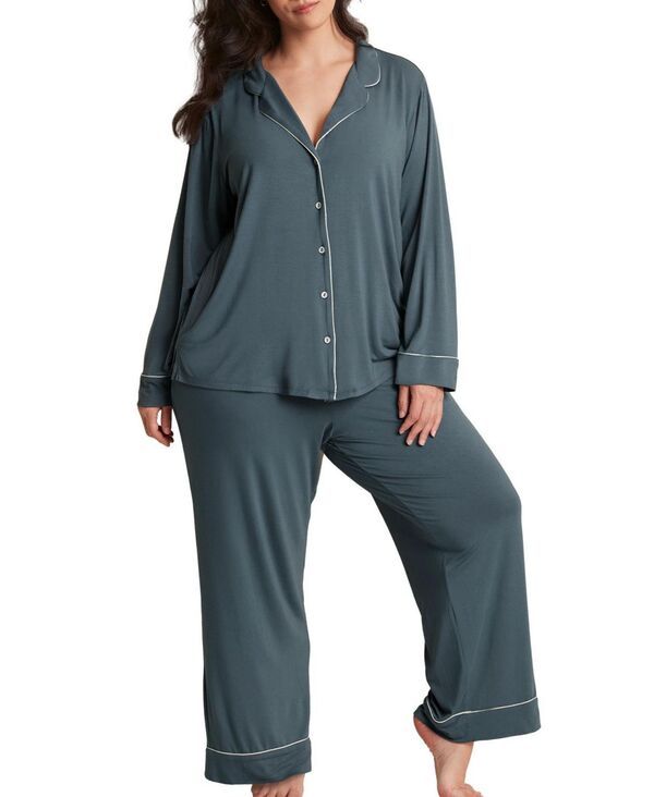 アドアミー レディース アンダーウェア ナイトウェア プラスサイズ パンツ Adore Me Plusize Matilda Long Sleeve Top Pants Pajama Set Dark