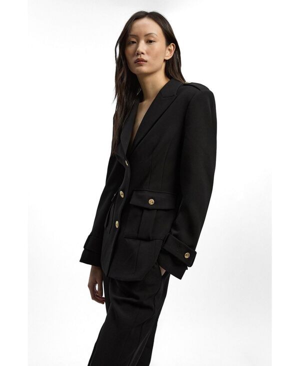 カレンミレン レディース アウター ジャケット・ブルゾン プチ ブレザー Karen Millen Womens Petite Military Single Breasted Blazer Blac