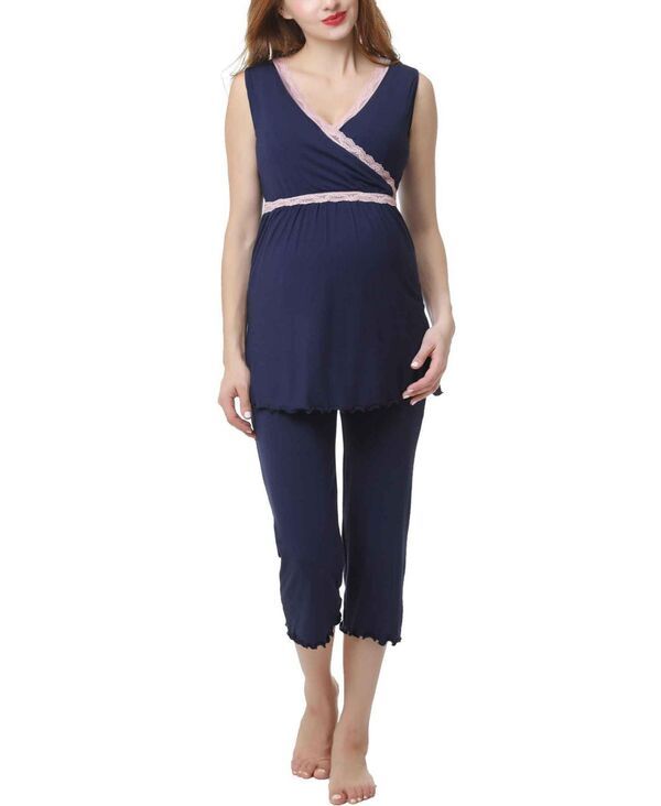 キミアンドカイ レディース アンダーウェア ナイトウェア マタニティ Maternity kimi kai Nursing 2Piece Pajama Set Navy ネイビー