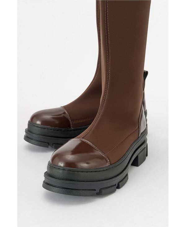 プロローグシューズ レディース ブーツ・レインブーツ スキューバ Prologue Shoes Bella Scuba Boot Brown faux leather ブラウン