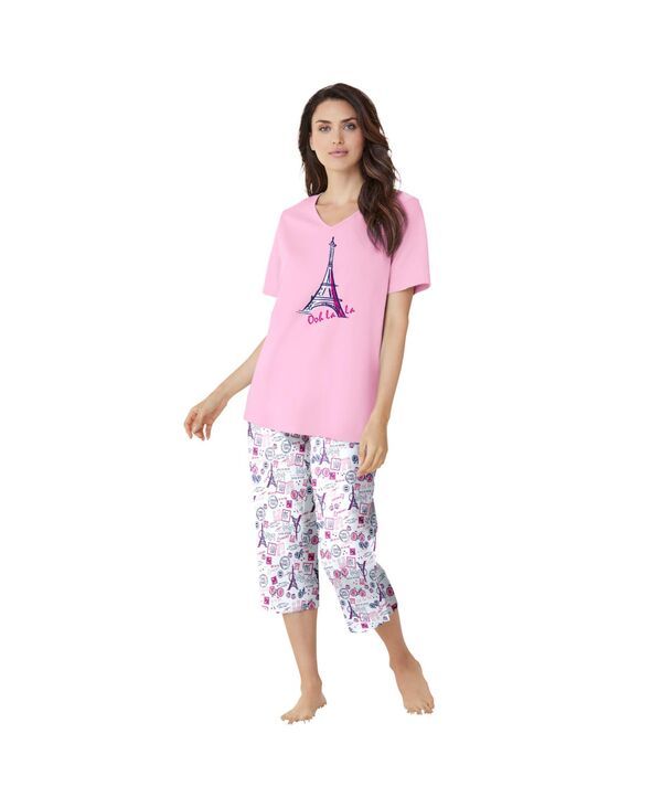ドリームスアンドコー レディース アンダーウェア ナイトウェア プラスサイズ コットン キャップ Dreams Co Plusize Dreams and Co 2Piece Capri Cotton