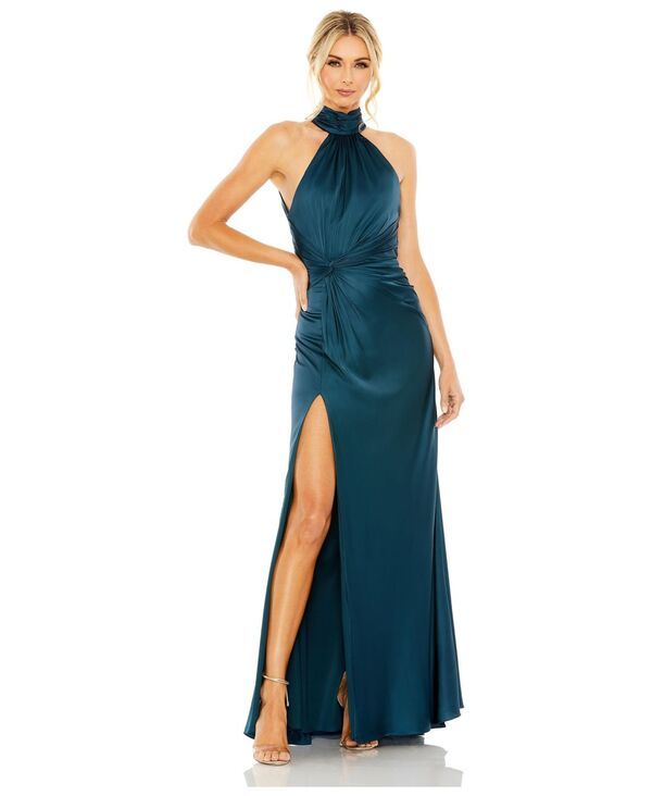 マックダガル レディース トップス ワンピース オープンバック ハイネック プチ ギャザー Mac Duggal Petite Open Back High Neck Side Ruched Gown