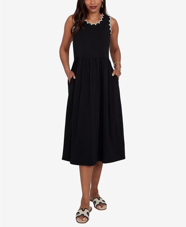 ルビーアールディー レディース トップス ワンピース プチ ミディ ニット Ruby Rd Petite Crochetrim Stretch Knit Midi Dress Black ブラック