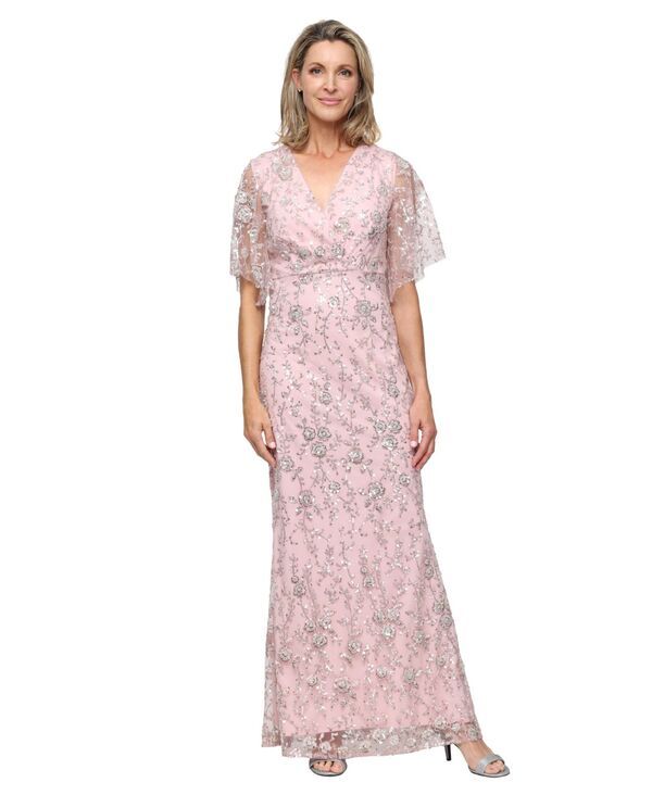 エスエルファッションズ レディース トップス ワンピース A ライン プチ SL Fashions Petite Beaded Surplice ALine Gown Blush ブラッシュ