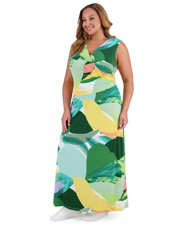ロンドンタイムス レディース トップス ワンピース プラスサイズ ジャージー マキシ London Times Plusize Surplice Jersey Maxi Dress Green mul
