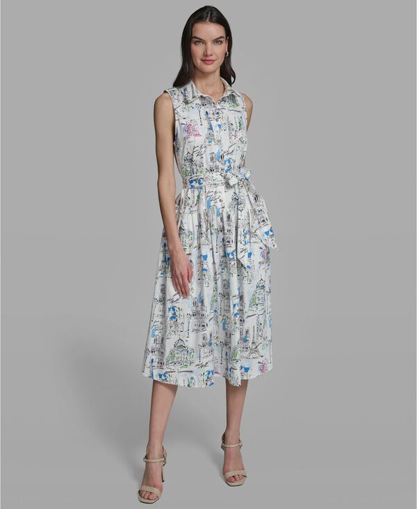 カール ラガーフェルド レディース トップス ワンピース プチ ミディ KARLAGERFELD PARIS Petite Colla red Neck Midi Dressoft White Mul