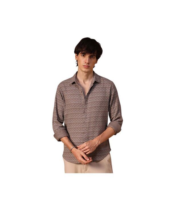 キャンパスストラ メンズ トップス シャツ Campusutra Mens Earthy Lined Shirt Brown ブラウン